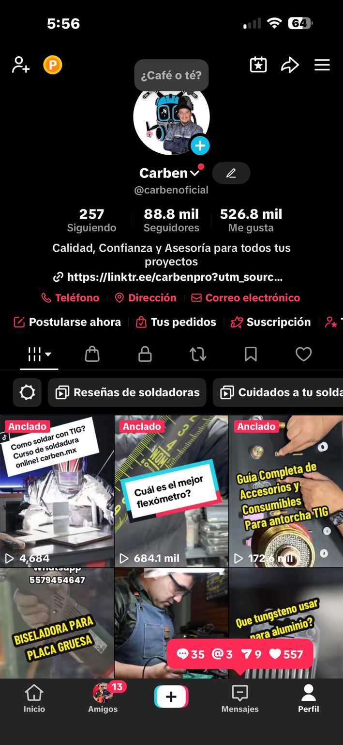 Captura real: publicación sobre flexómetros con 684.1 mil visualizaciones en TikTok Carben